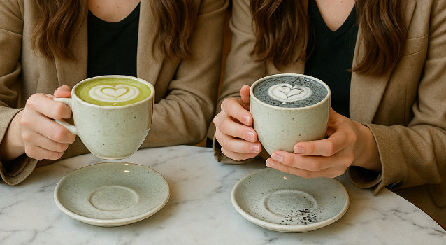 Matcha und Black Sesame Latte